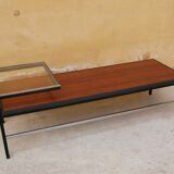 Modernist coffee table vintage wood, metal and glass
