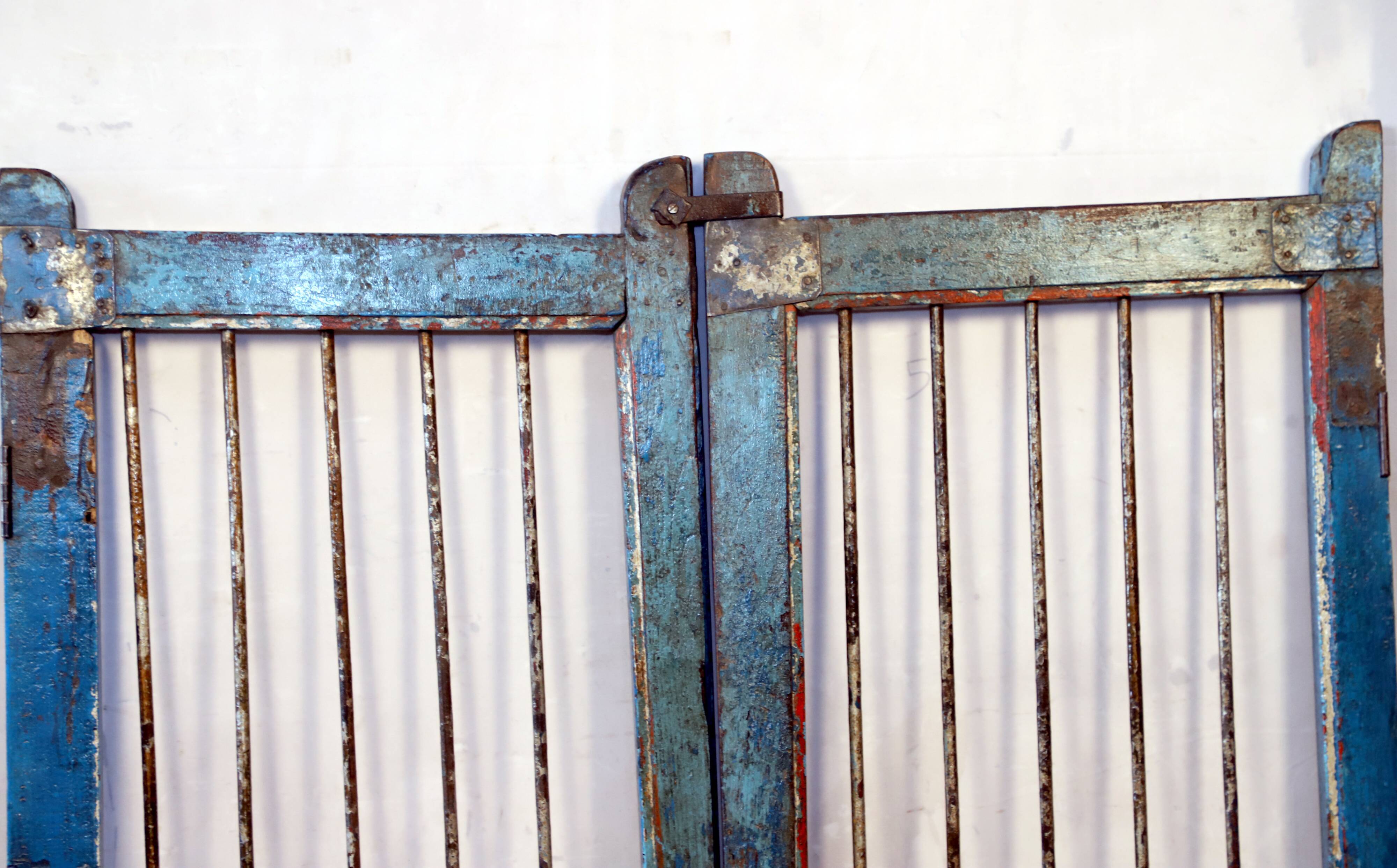 Old burmese teak gate with openwork wrought iron panels