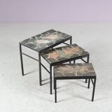 1960s Nesting tables with stone tops from the Netherlands