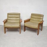 Pair of green leather armchairs 1960