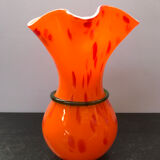 Vase verre multicouche orange col corolle vintage