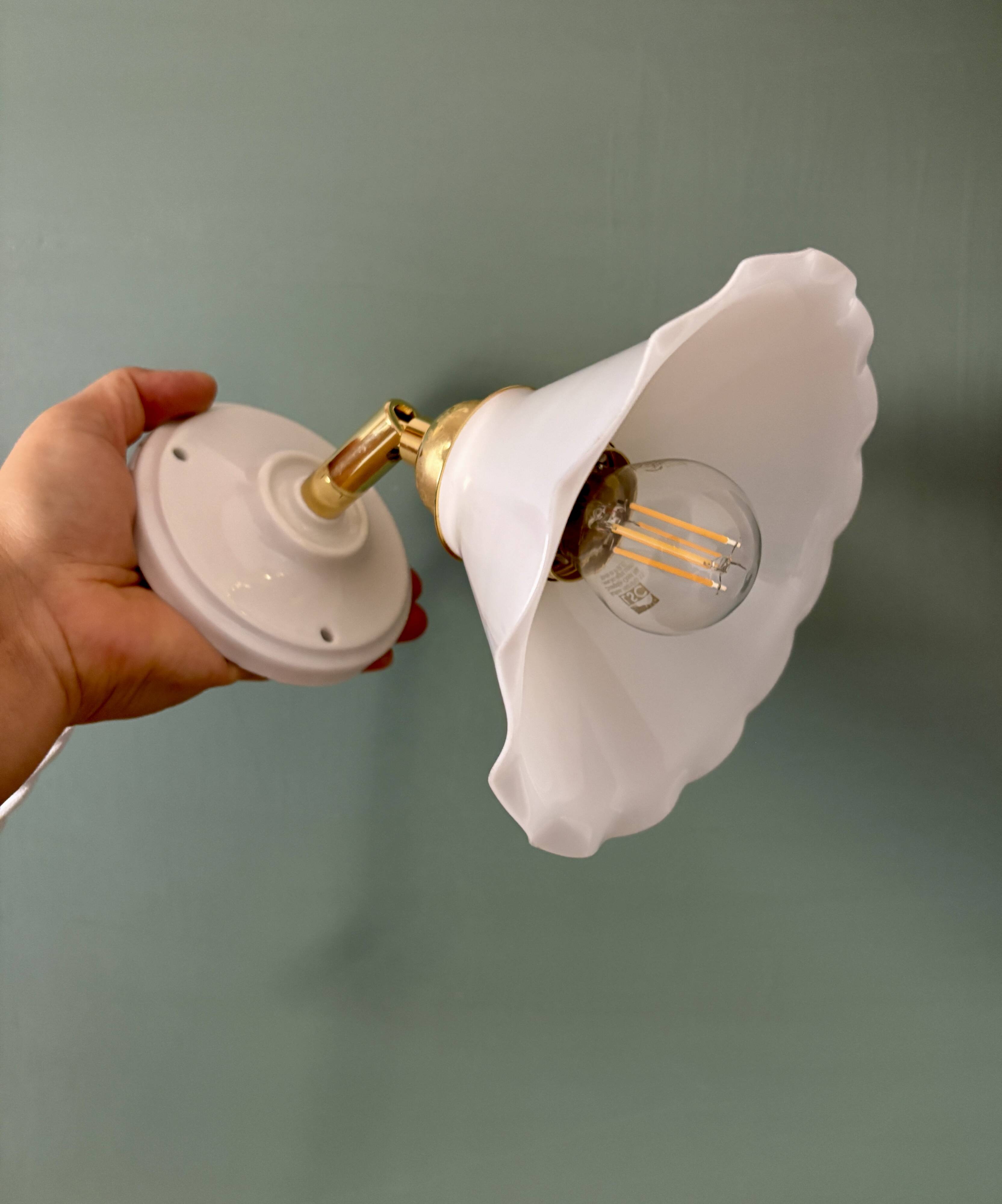 Vintage wall lamp with white opaline glass shade