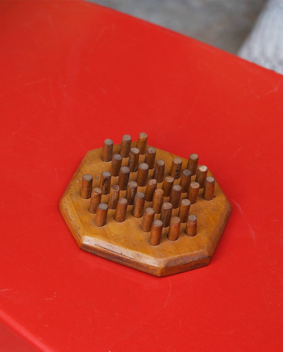 Wooden solitaire game, handcrafted, vintage