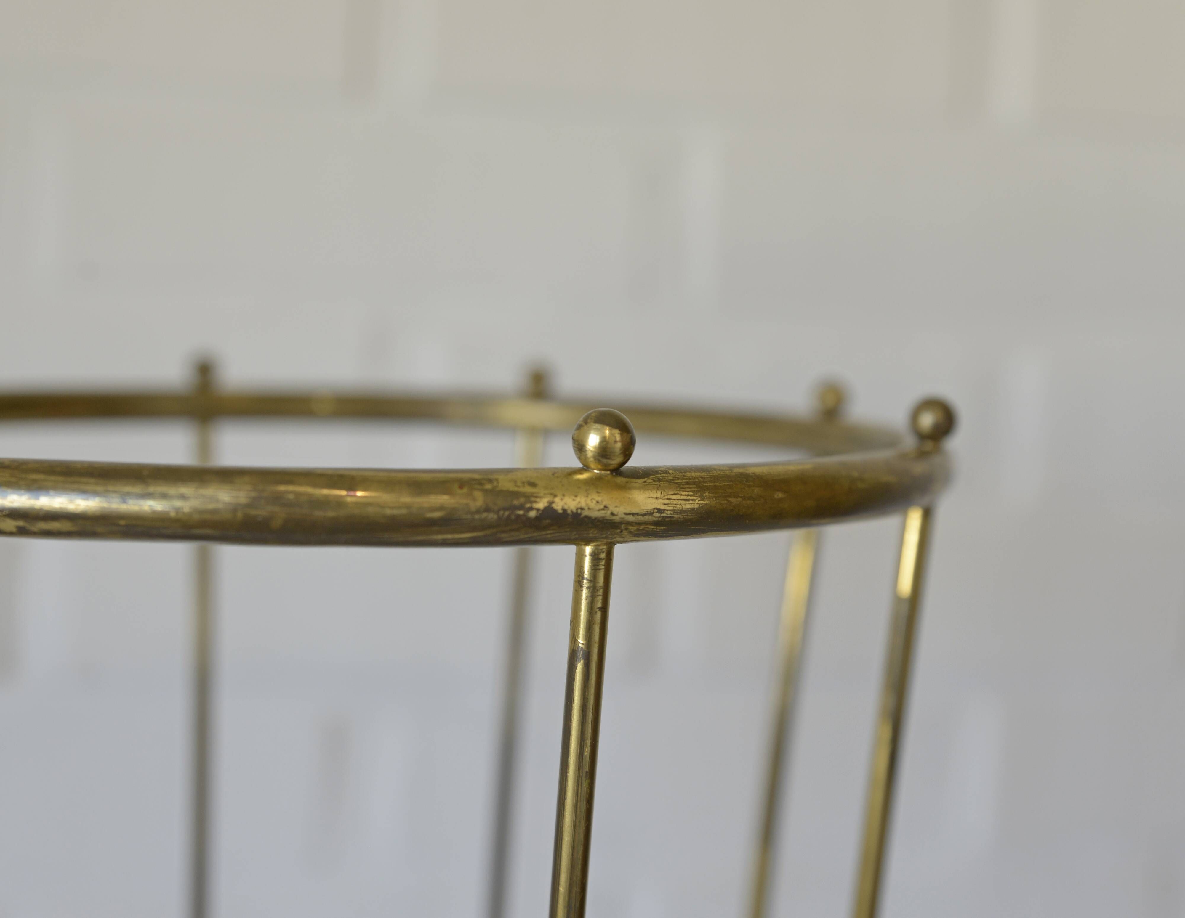Vintage umbrella stand mid-century brass metal stick holder from 1960s