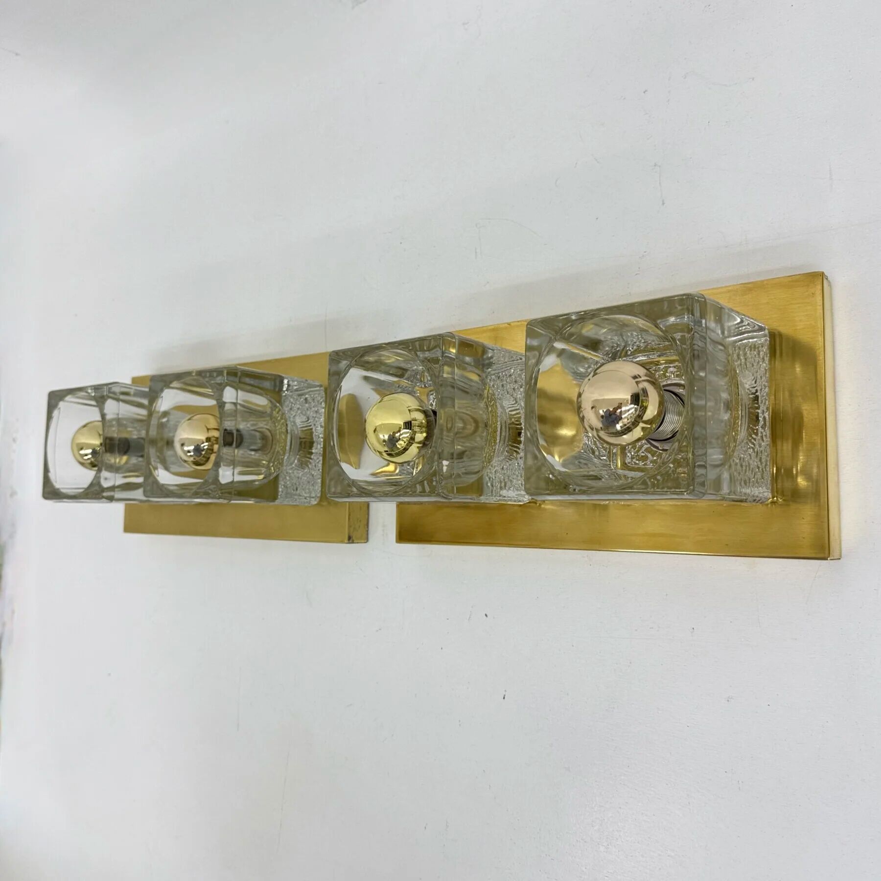 Pair of Peil & Putzler ice cube glass wall lamps, 1970s