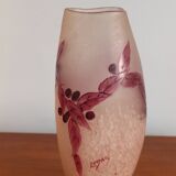 Legras vase ruby series in flowers in acid-etched glass