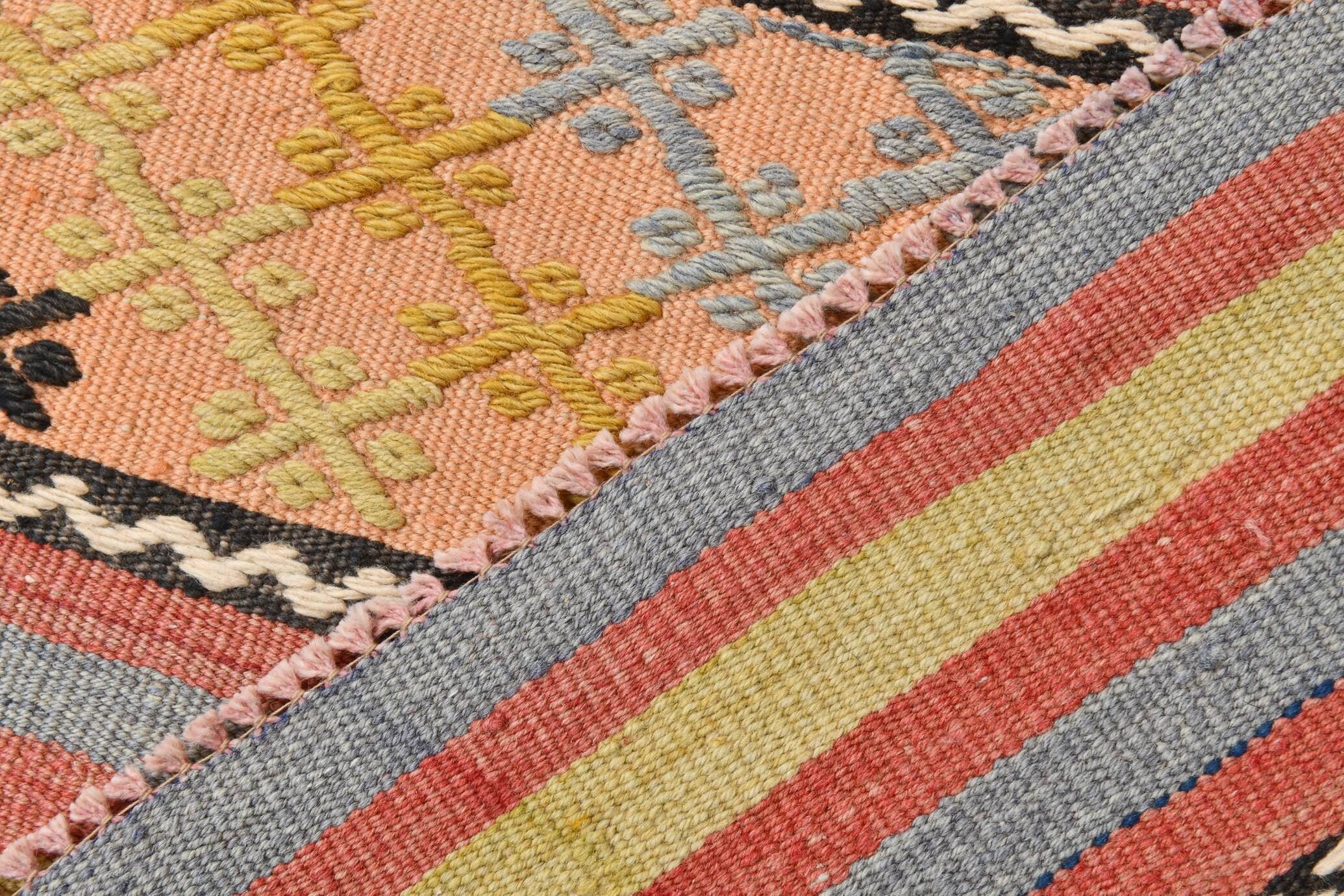 3x0 Blush Pink & Blue Striped Vintage Kilim Runner, Rugs For Bohemian Entry