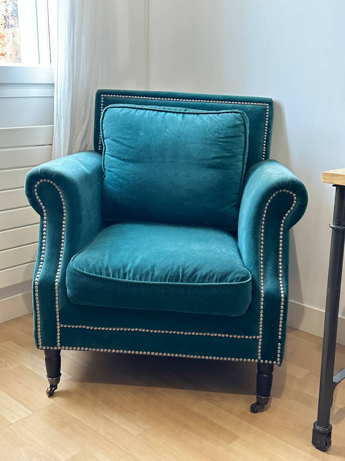 Chedderfield velvet studded armchair