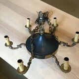 Suspension/chandelier, metal and bronze, 6 arms candles