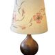 Important wooden floor lamp with a lampshade decorated with flowers from around 1970.