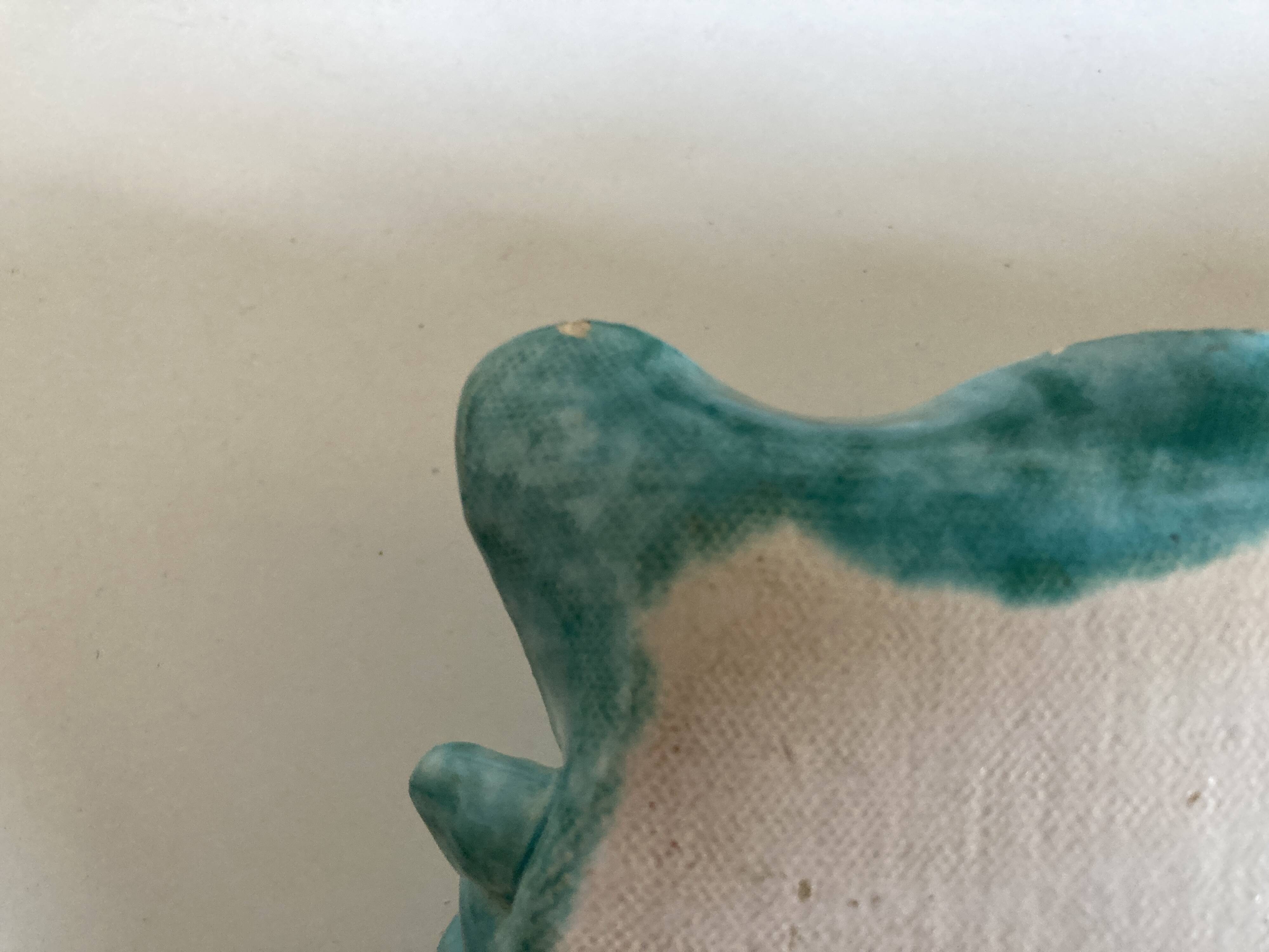 Wavy turquoise glazed earthenware plate 1960 Provence