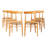 Set of 6 vintage dining chairs from uluv, wicker seats, czechoslovakia, 1960s