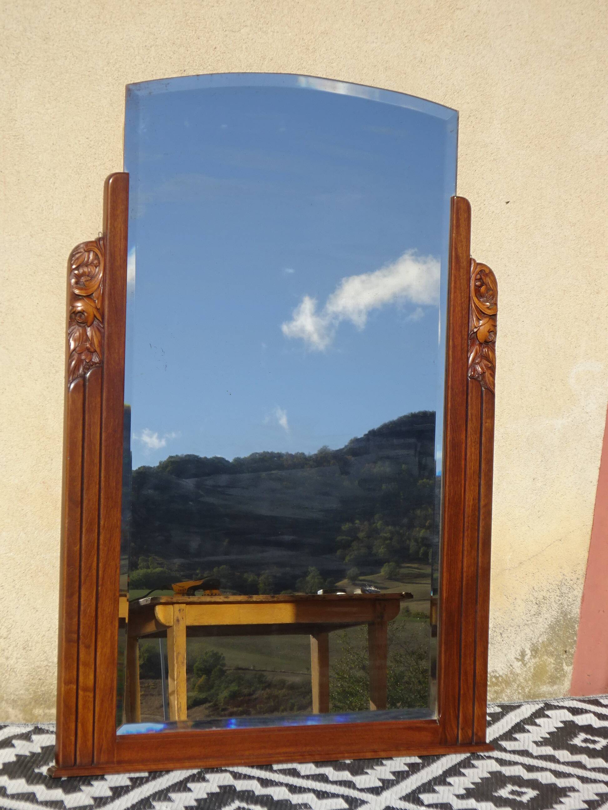 Art Deco mirror in walnut frame 126/88cm