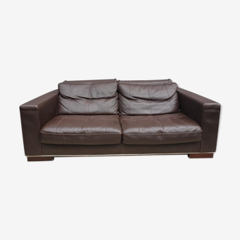 Vintage Roche & Bobois chocolate leather sofa