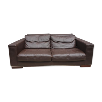 Vintage Roche & Bobois chocolate leather sofa
