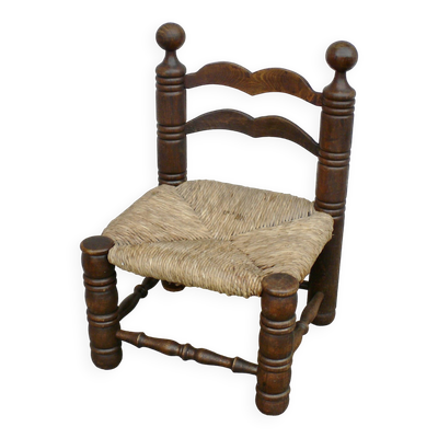 Chaise paillée basse style Charles DUDOUYT vintage 1940