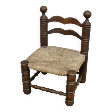 Chaise paillée basse style Charles DUDOUYT vintage 1940