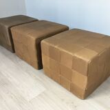 Set of 3 large Cubic De Sede Pouf Swiss leather 70s