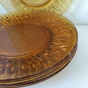 Set of 6 pressed glass dessert plates with sunflower motif Vereco