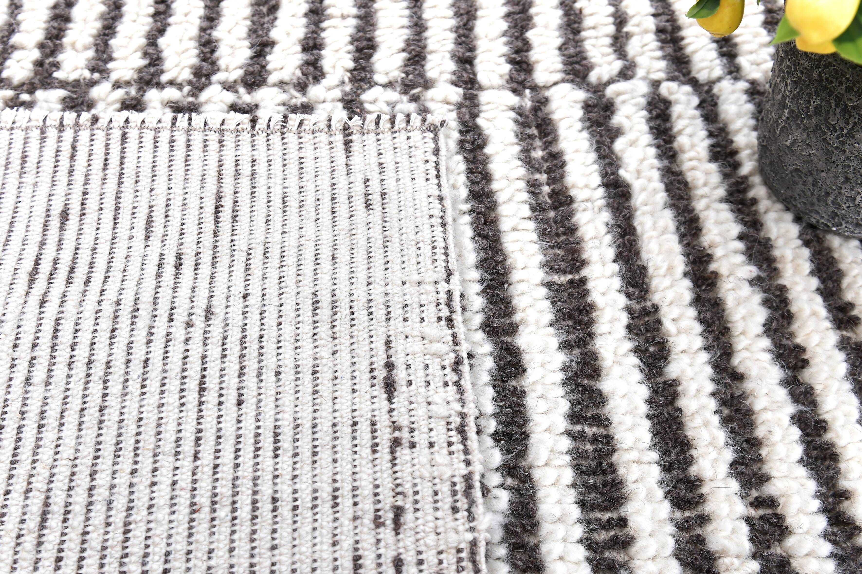 4x10 Brown & White Striped Vintage Runner Rug, 131x303Cm