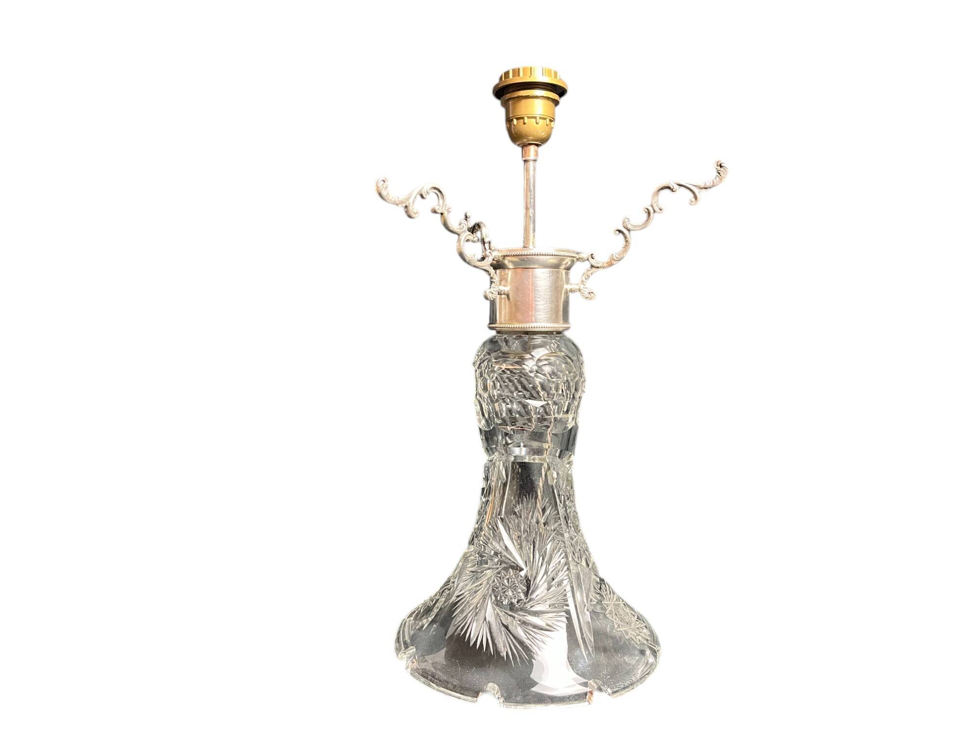 20th century crystal lamp with silver metal frame