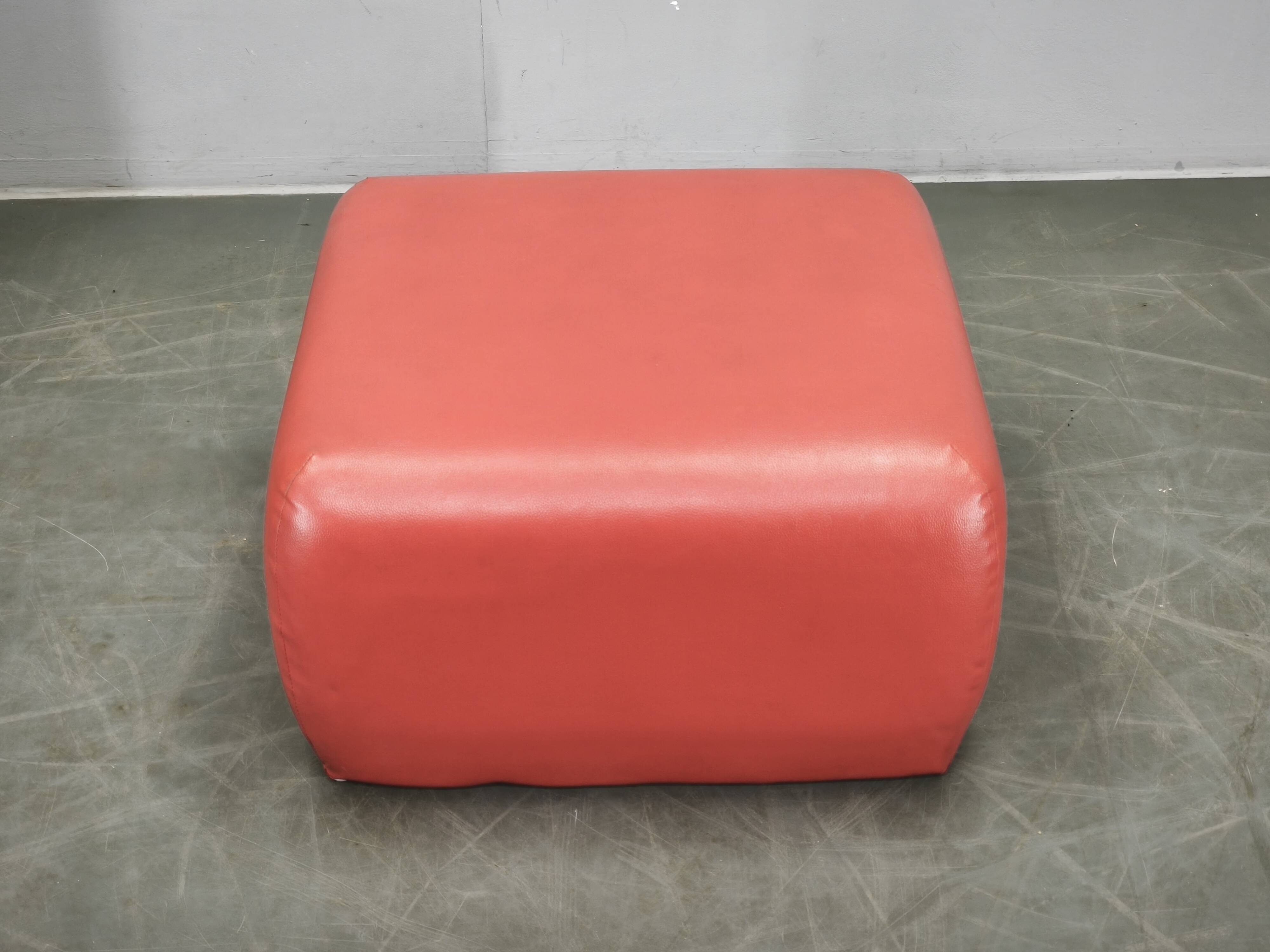 1980s Italian Postmodern Red Faux Leather Pouf Ottoman