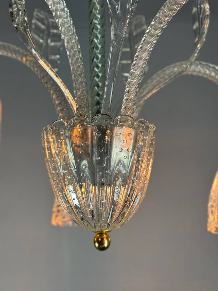 Venetian Chandelier by Barovier in Colorless Murano Glass, Circa 1940