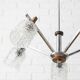 Vintage suspension with 5 chrome and wood lights – textured glass – 1970s