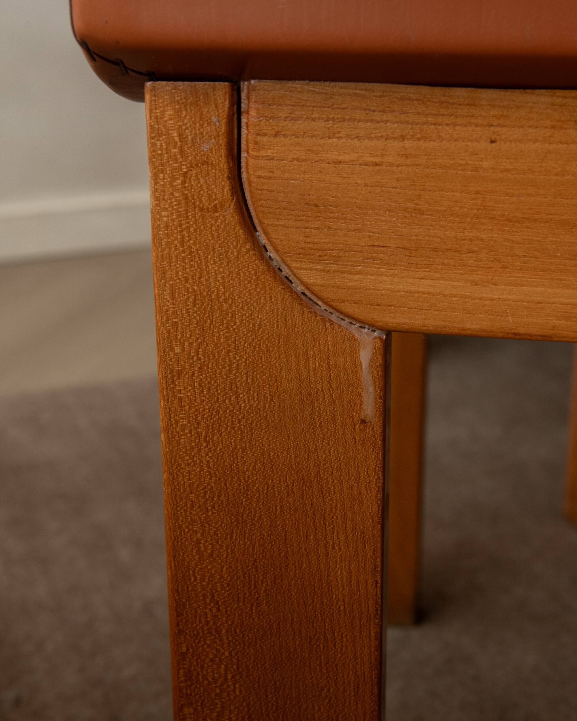 Wood Leather Dining Chairs Luigi Gorgoni Roche Bobois, 1970s, Set of 7