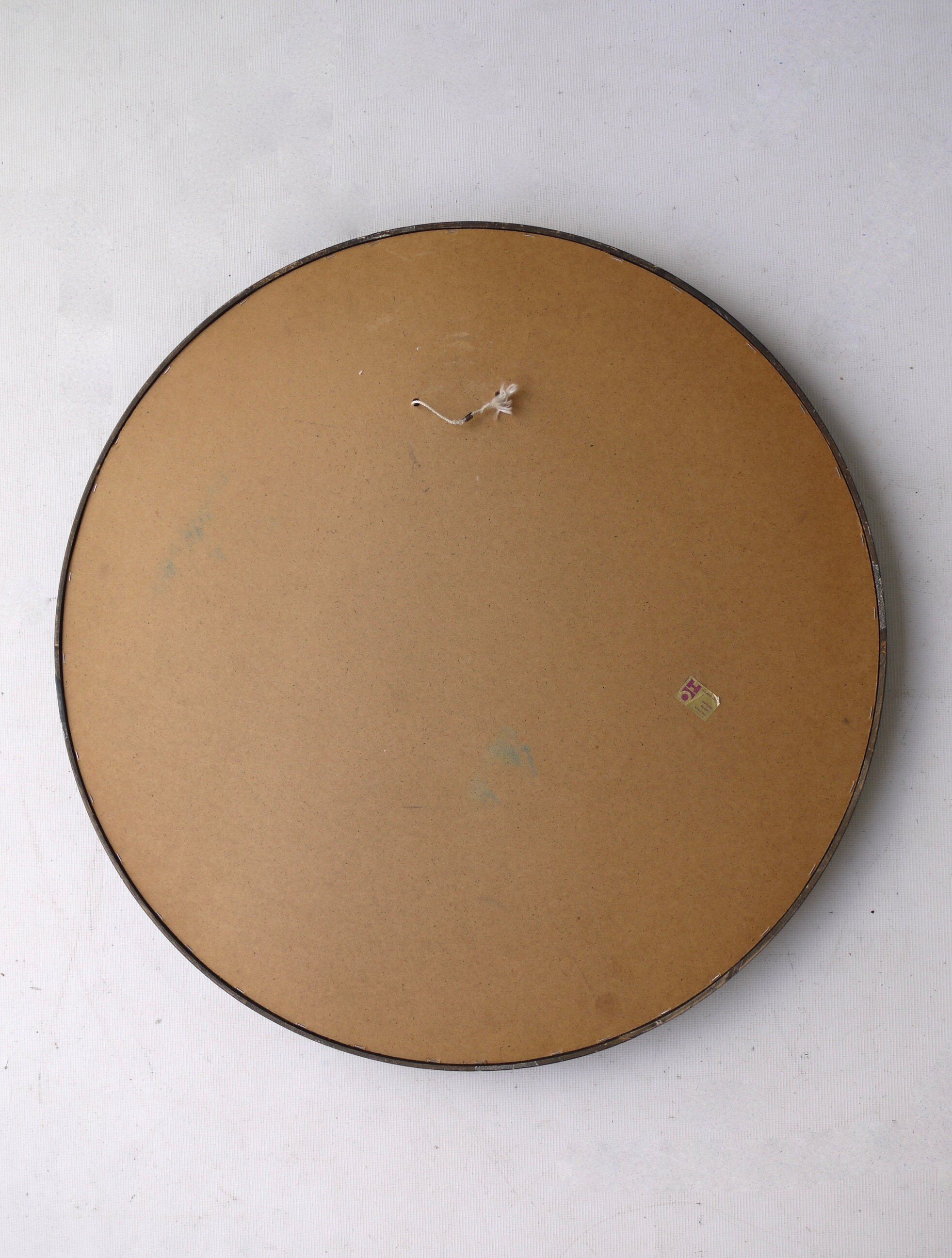 Miroir rond en bois hollandais vintage de O.W. Hack, années 1970