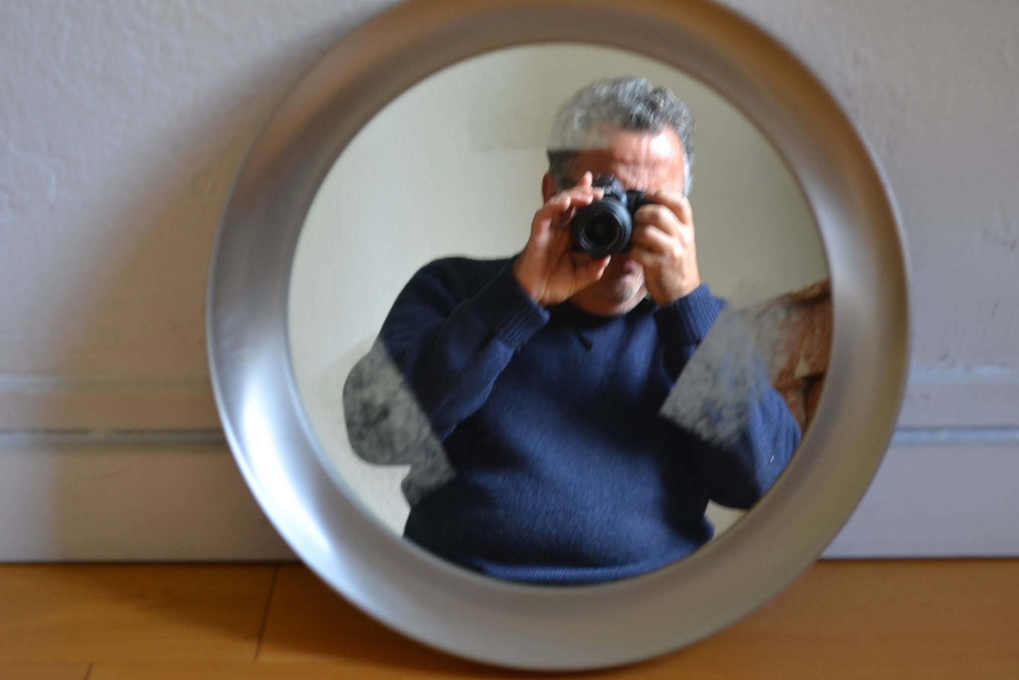 miroir rond 1970 cadre métal inox brossé 43 cm