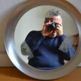 miroir rond 1970 cadre métal inox brossé 43 cm