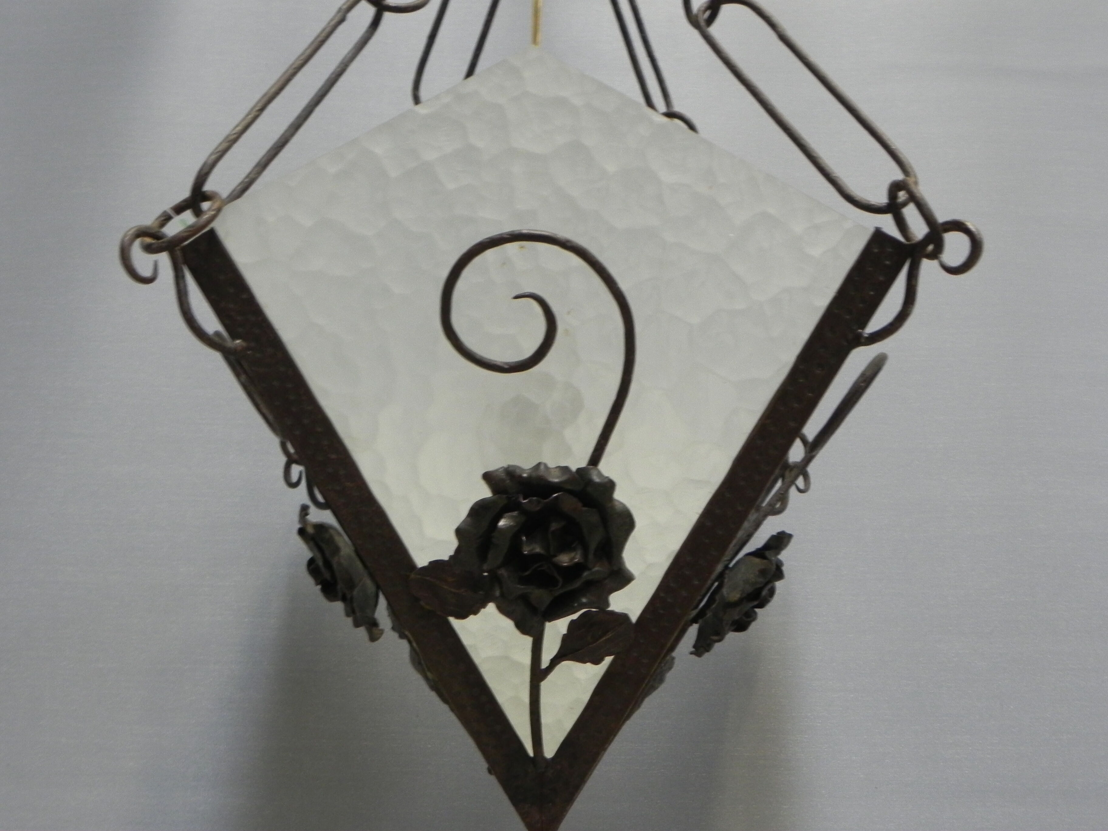Art deco hanging lamp with 4 cloudy glass plates
