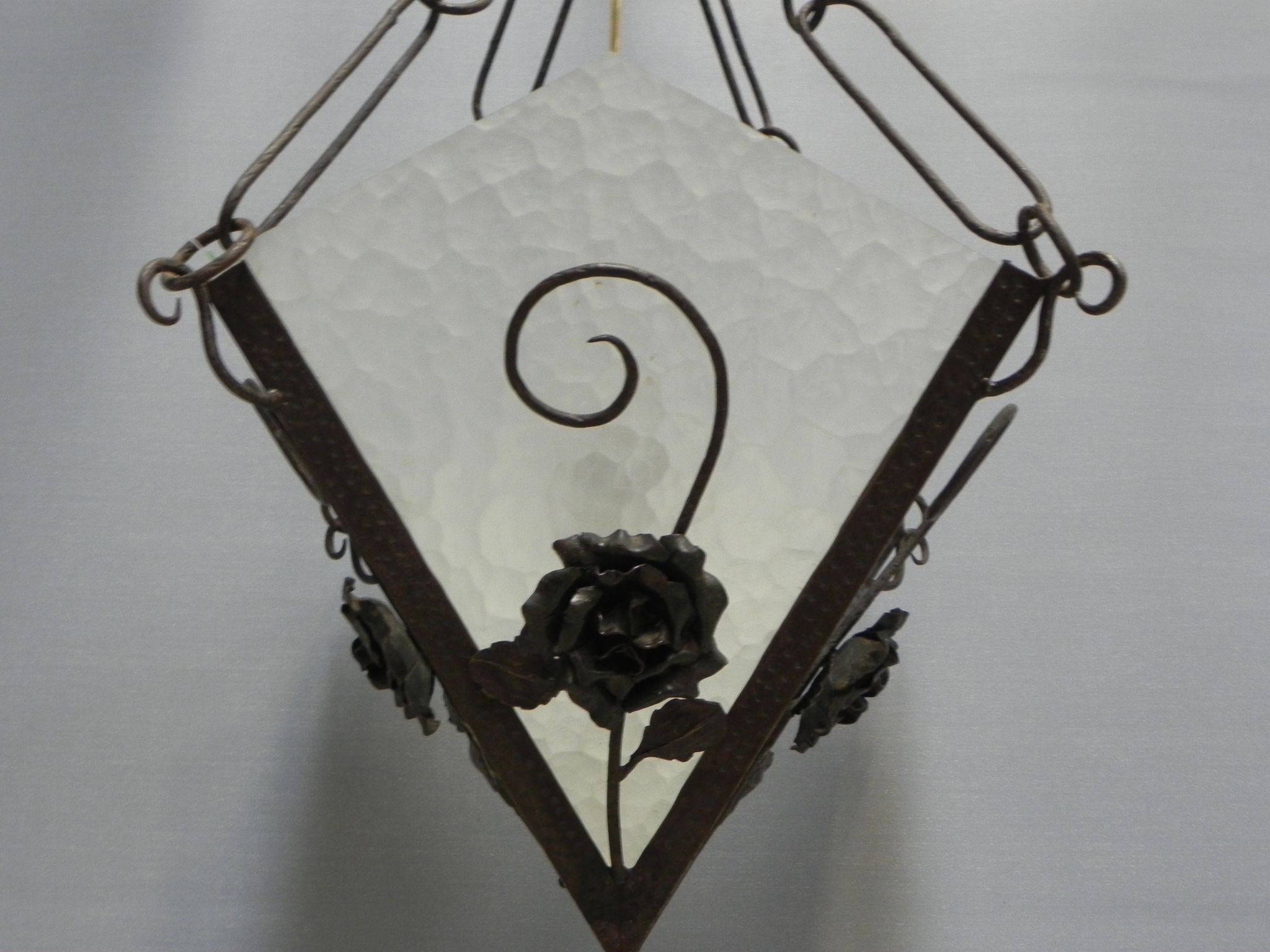 Art deco hanging lamp with 4 cloudy glass plates