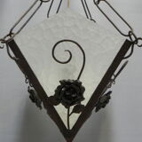 Art deco hanging lamp with 4 cloudy glass plates