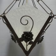 Art deco hanging lamp with 4 cloudy glass plates
