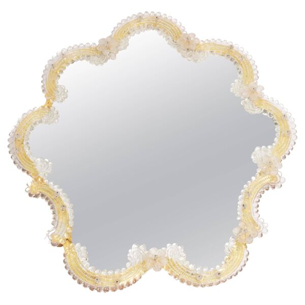 Miroir décoratif milieu du siècle dans un cadre fleuri, Italie, années 1960