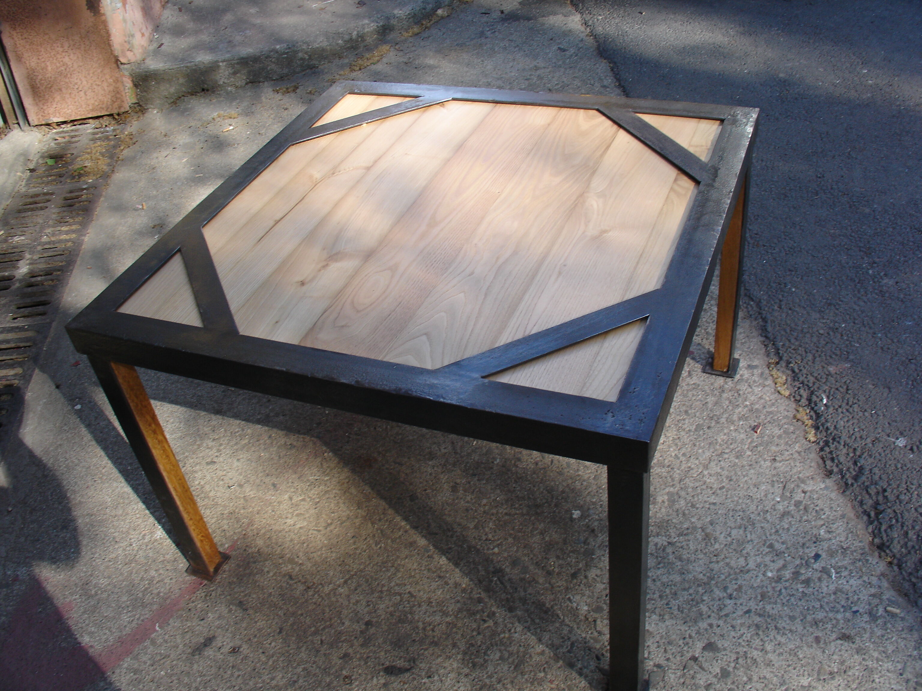 Industrial-style steel and wood coffee table or side table