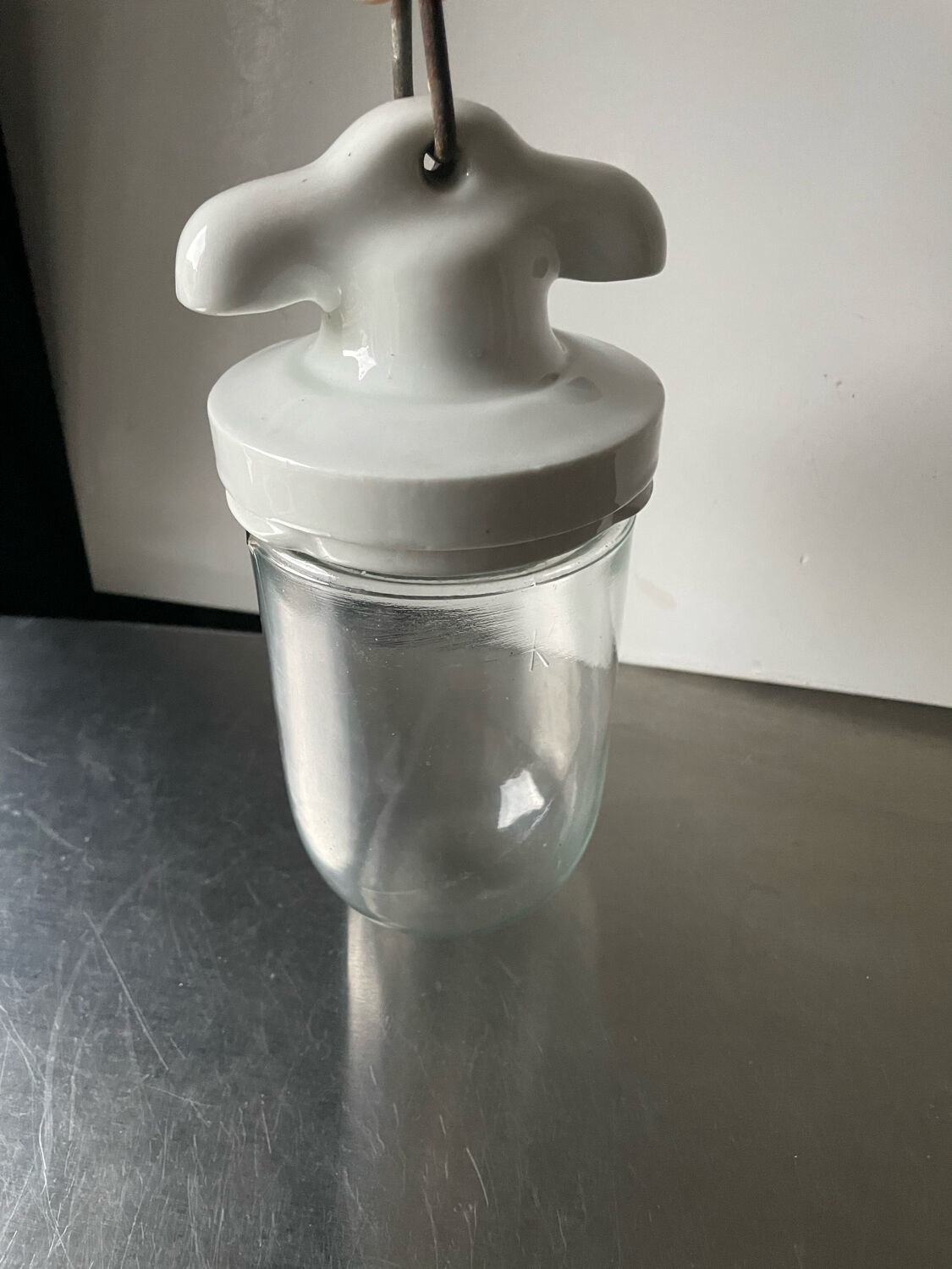 Art deco ceiling pendant lamp in porcelain & glass