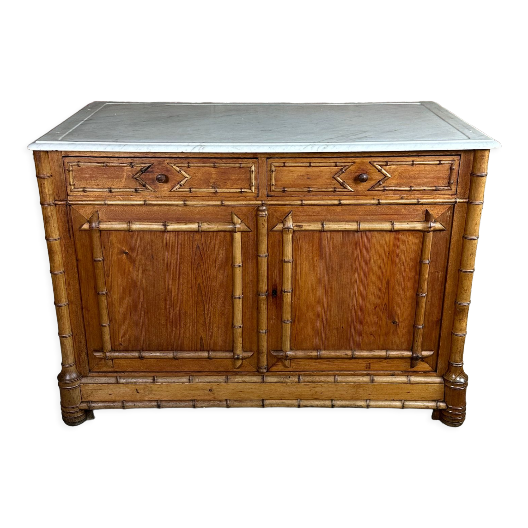 Bamboo-style pine sideboard and marble top early nineteenth century
