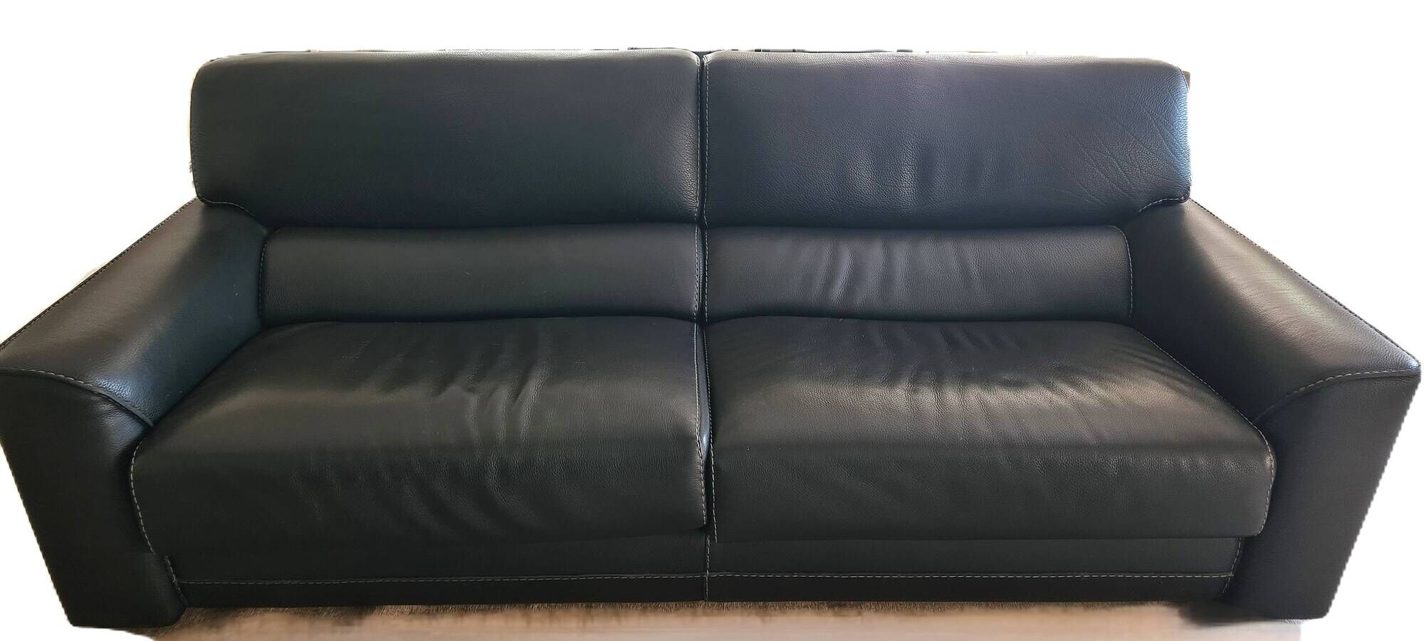 Large 3-seater anthracite leather sofa Roche Bobois