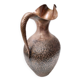 Large vintage embossed copper pitcher vase by egidio casagrande, italy