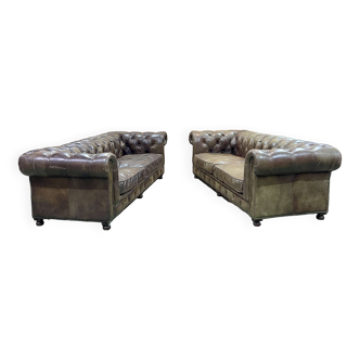 Pair of 3-seater leather Chesterfield sofas from the 1990s