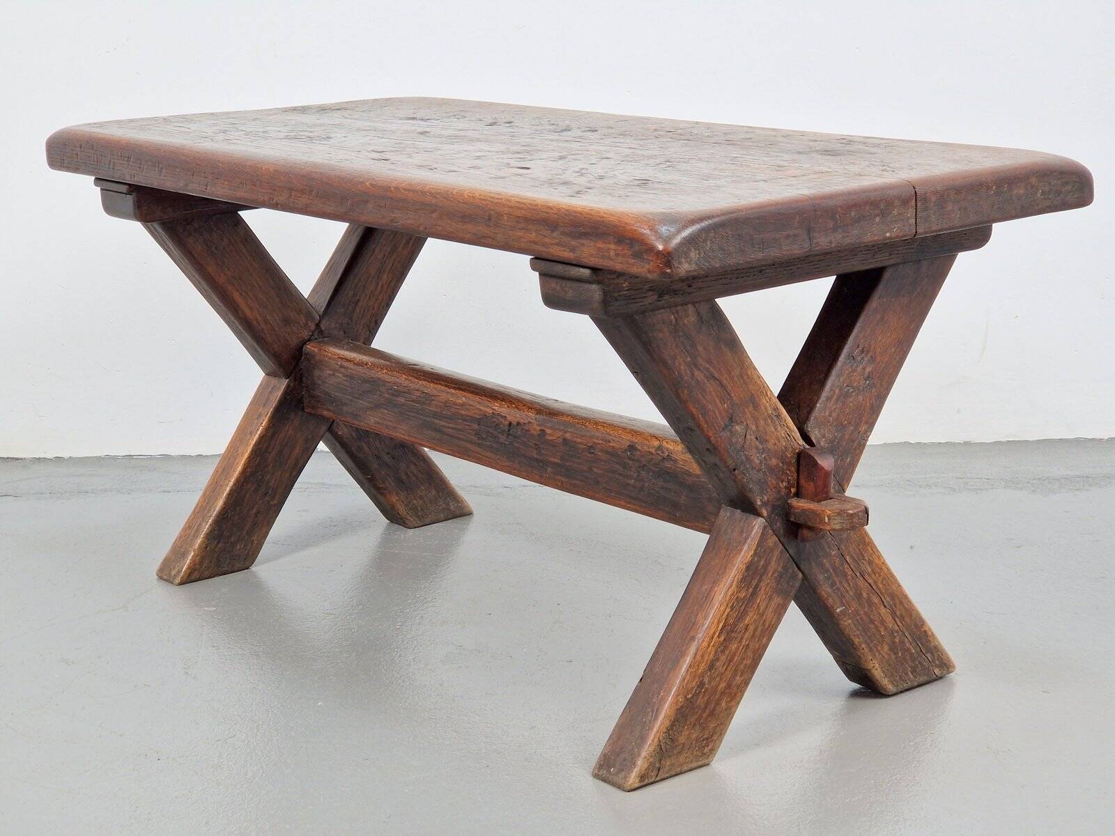 Brutalist Oak Cross Leg Coffee Table, Spain, 1930s