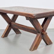 Brutalist Oak Cross Leg Coffee Table, Spain, 1930s