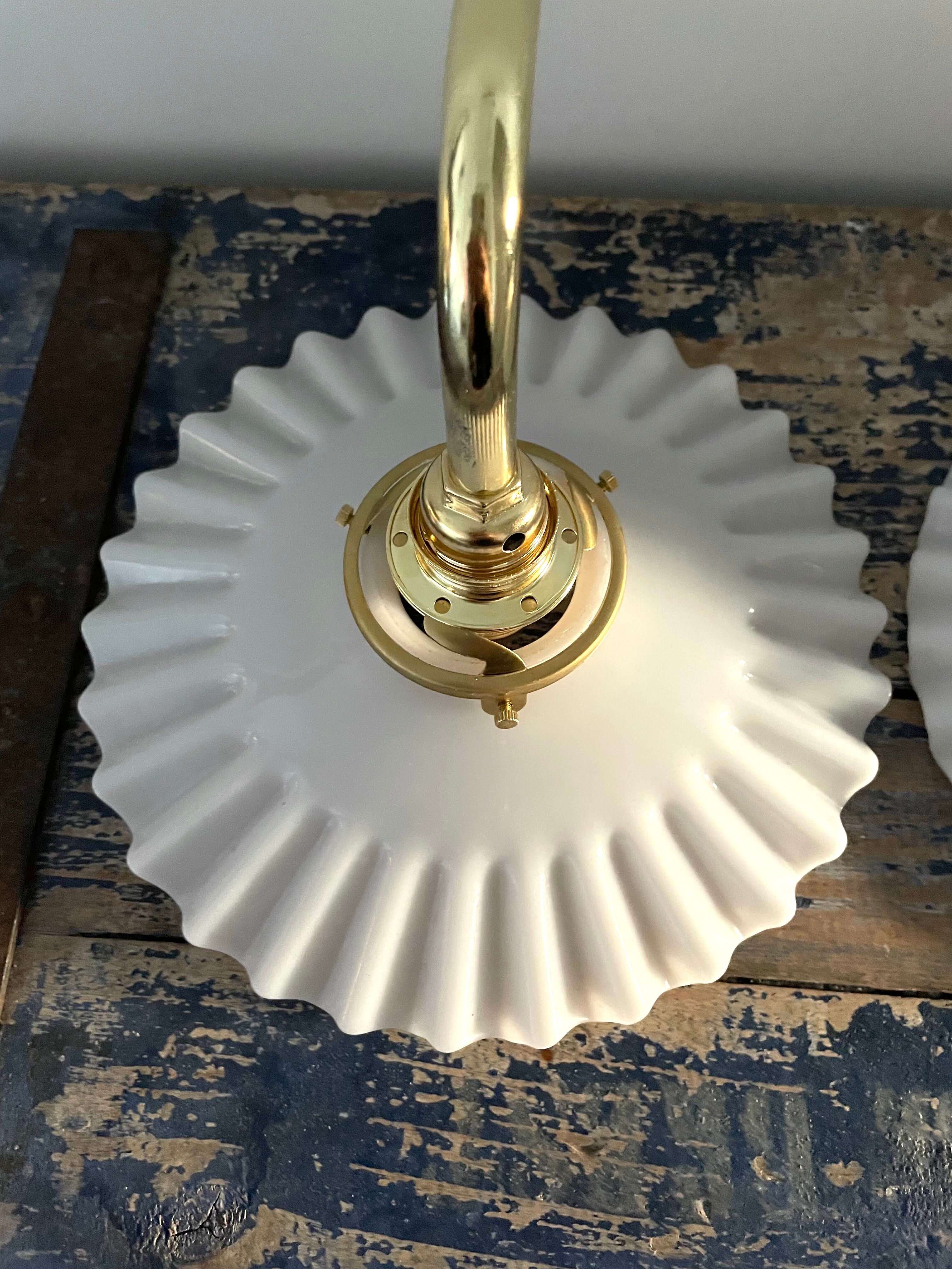 Set of two vintage white opaline wall lamps electrified to nine