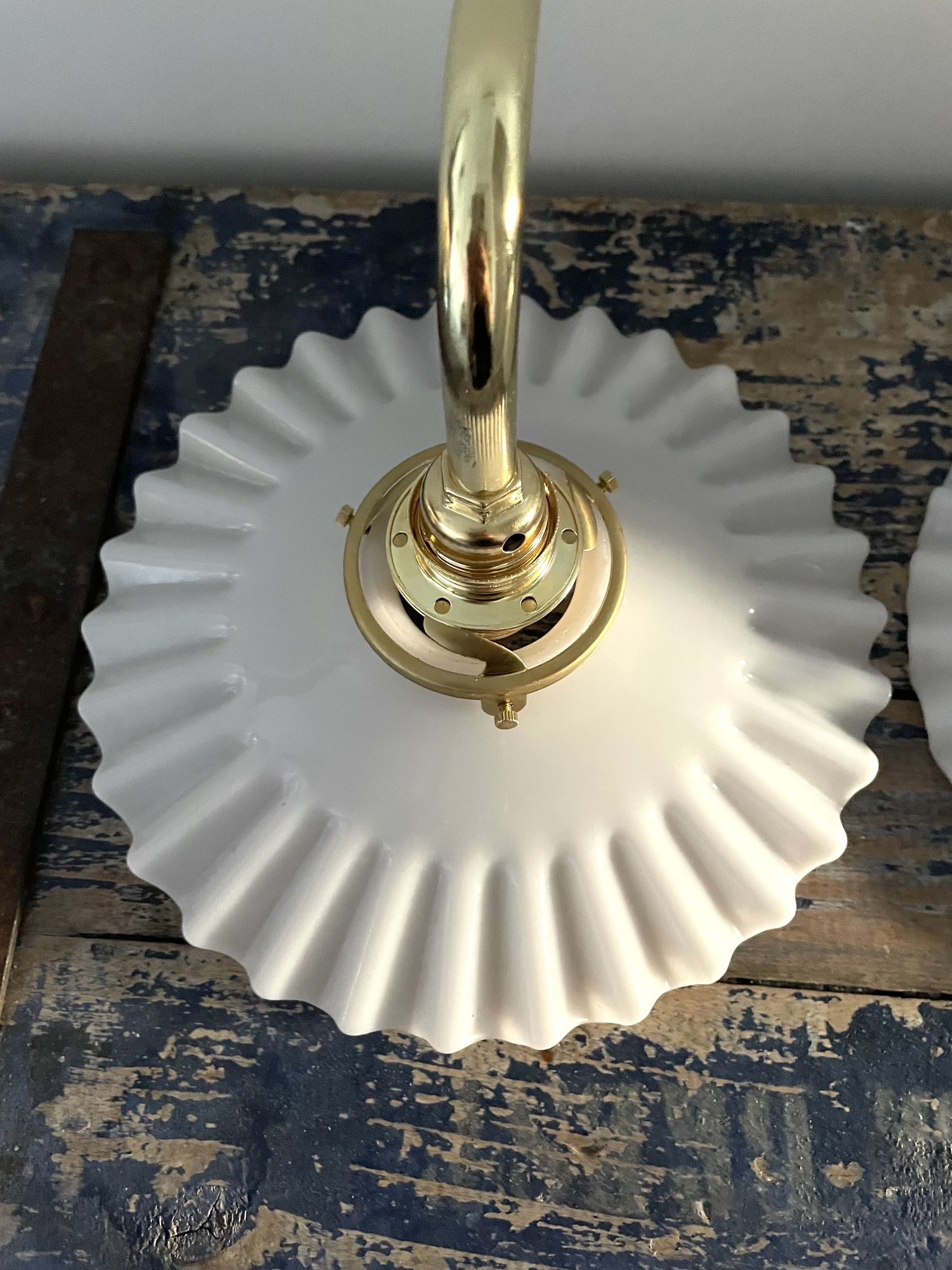 Set of two vintage white opaline wall lamps electrified to nine