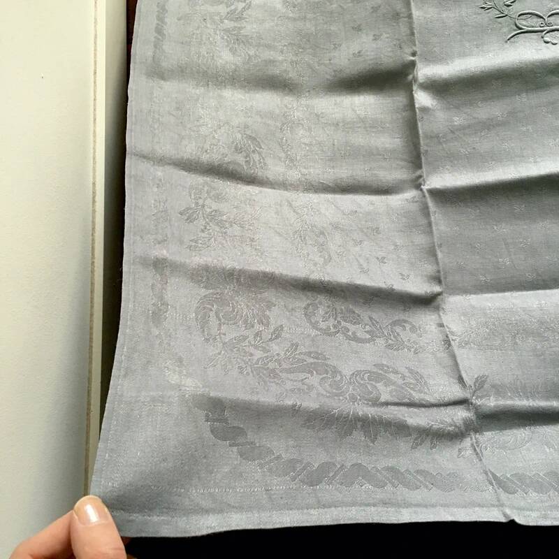 Old embroidered table napkin R S Grey