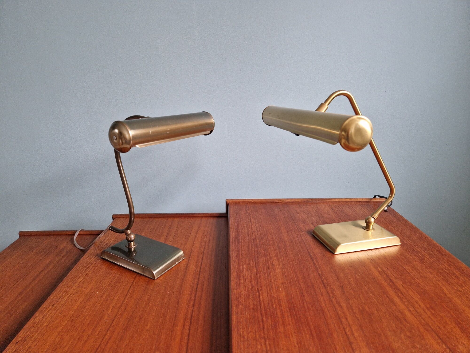 Pair of brass desk/piano lamps, 1950s-60s