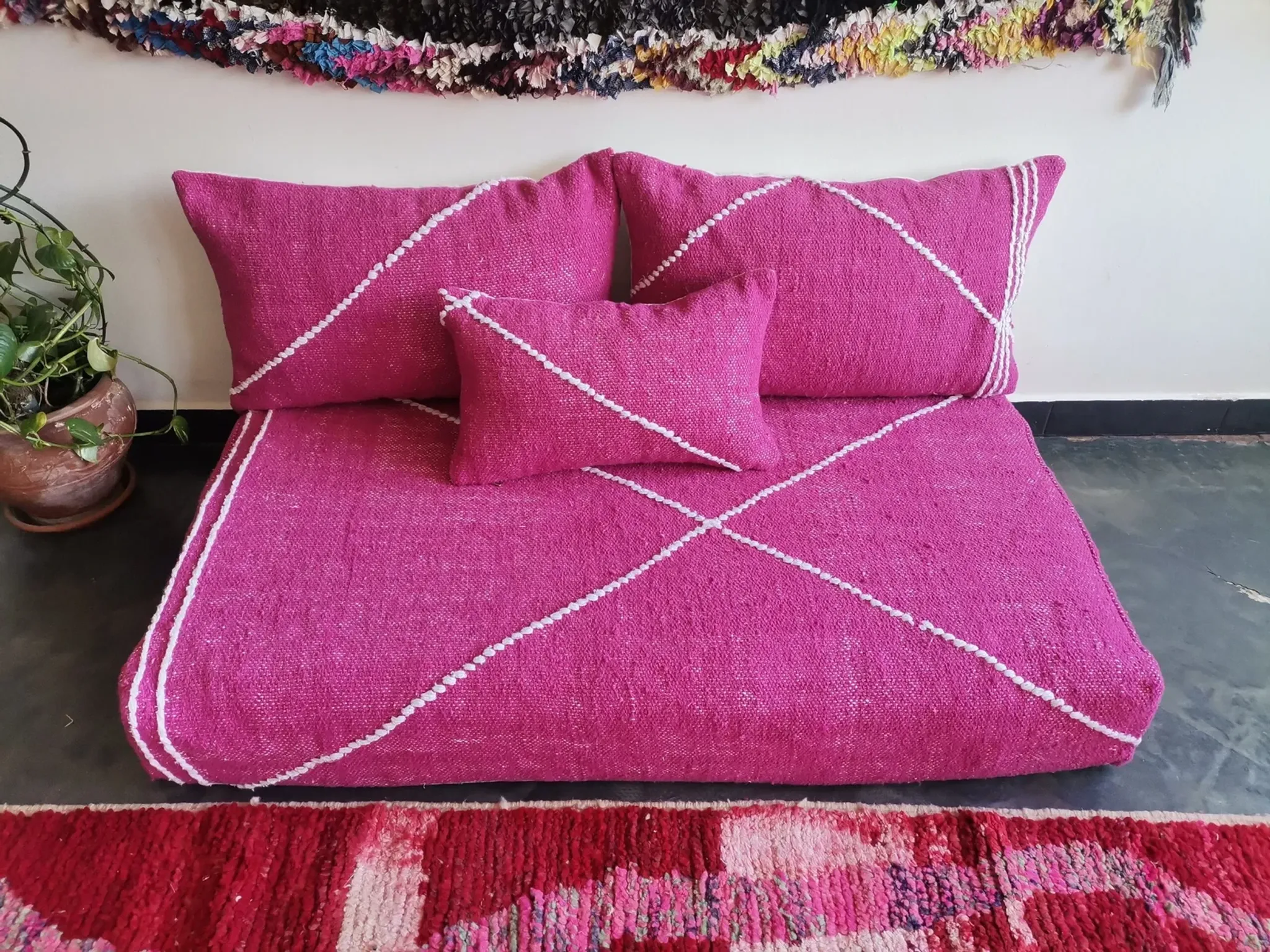 Pink Moroccan sofa cover for the floor